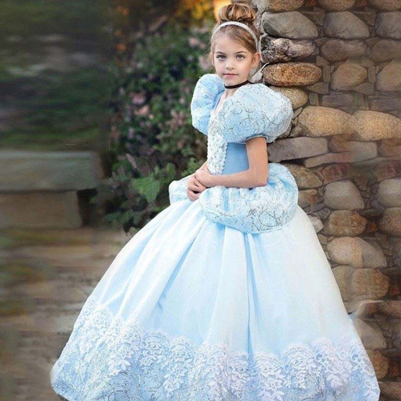 Blue Princess Dress for Girls Halloween Party Cosplay Costume Kids Princess Dress Up