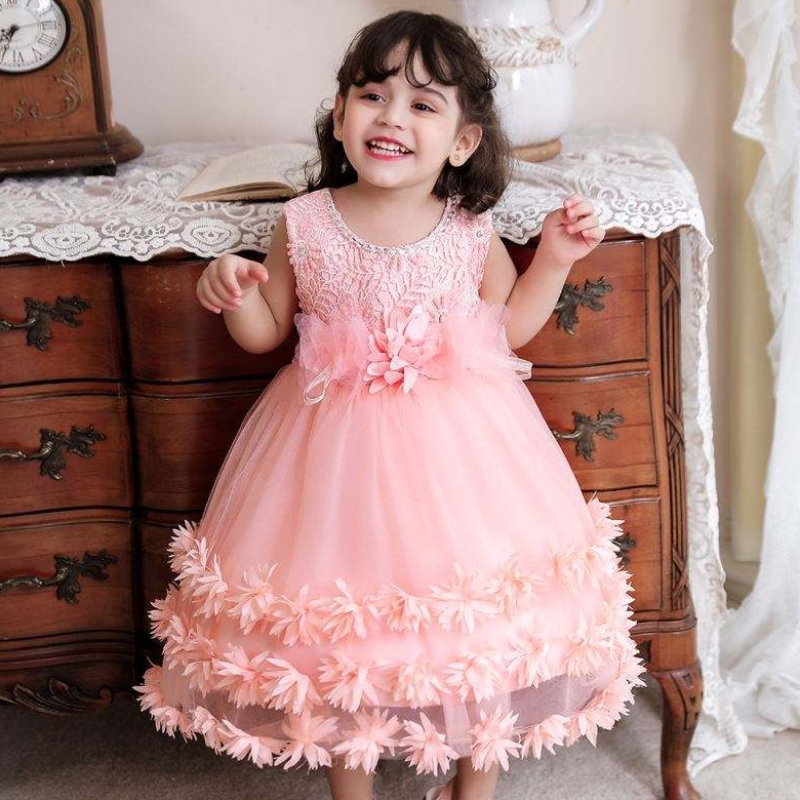 Small Baby Girls Dress Designs New Fashion Flower Kids First Birthday Dress for 0-4Y Baby