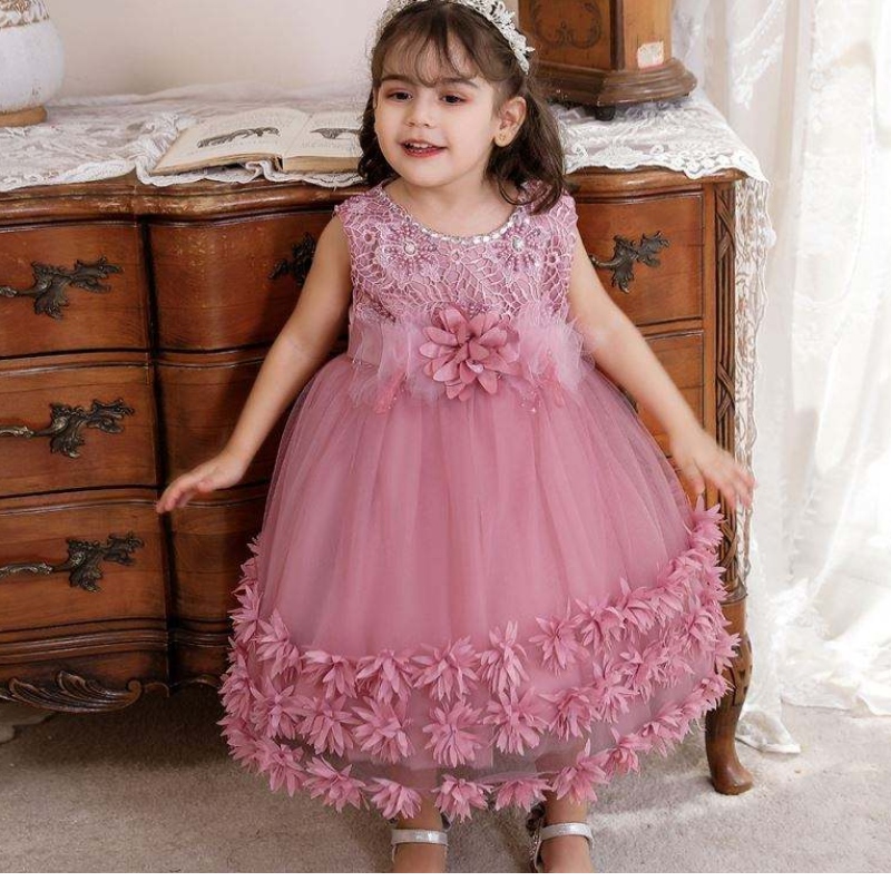 Small Baby Girls Dress Designs New Fashion Flower Kids First Birthday Dress for 0-4Y Baby