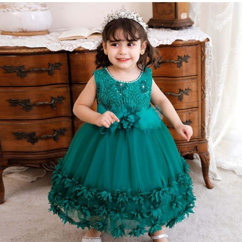 Small Baby Girls Dress Designs New Fashion Flower Kids First Birthday Dress for 0-4Y Baby