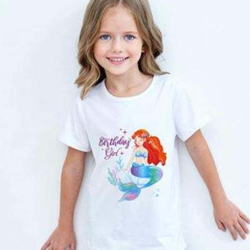 Baige Girl Summer Short-Sleeved Cute Unicorn Printed Cotton T-Shirt Rainbow Tutu Performance Kirt