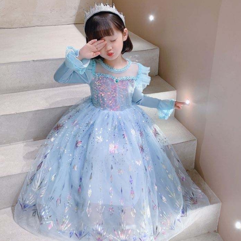 Baige Wholesale Ball Gown Party Princess Dress Halloween Children Birthday Cosplay Costume Long Sleeve Elsa Dress