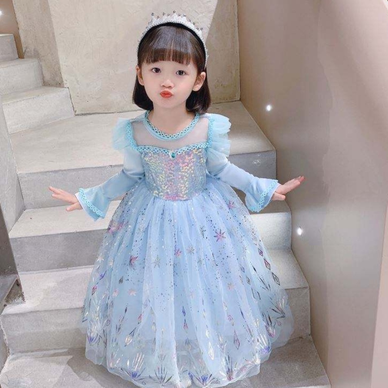 Baige Wholesale Ball Gown Party Princess Dress Halloween Children Birthday Cosplay Costume Long Sleeve Elsa Dress