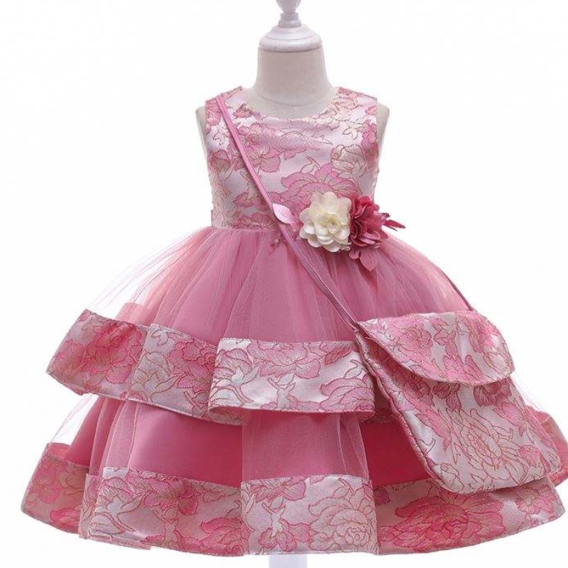 Baige Ny design Flower Girl Party Dress with Mini Bag Satin Birthday Wedding Princess Dress L5216