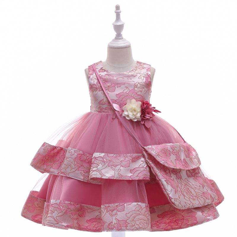 Baige Ny design Flower Girl Party Dress with Mini Bag Satin Birthday Wedding Princess Dress L5216