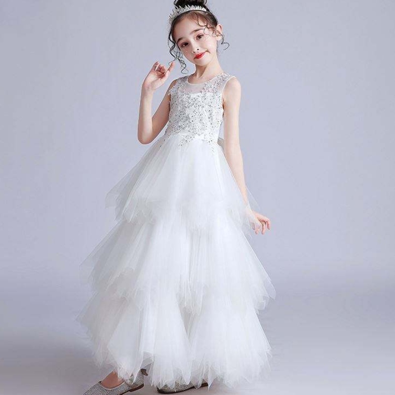 Baige Wholesale White Luxury Puffy Girls Wedding Party Ball Gown Formal Birthday Party Dress LP-2180