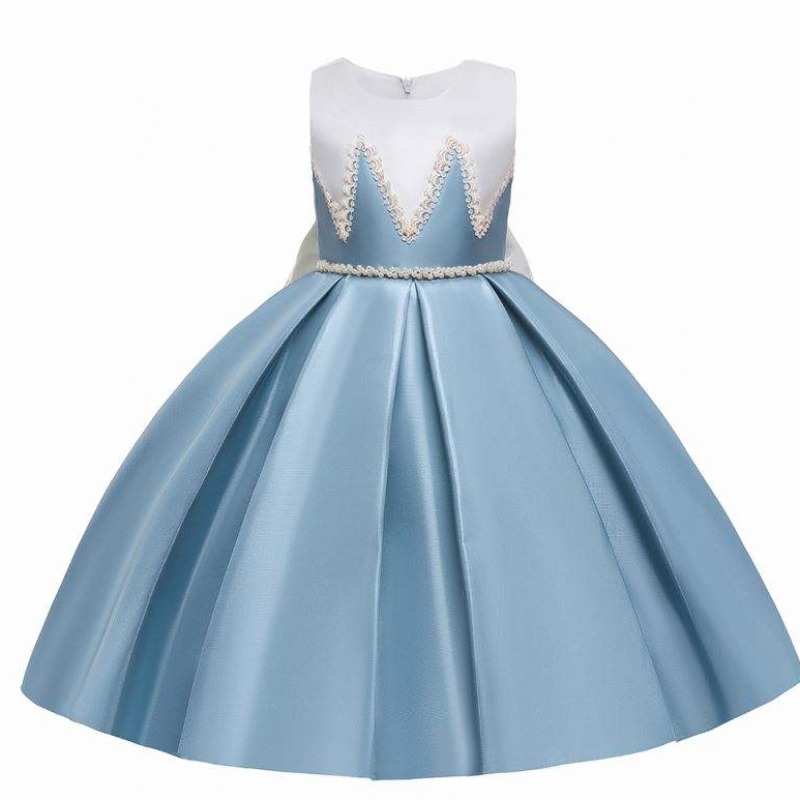 Baige Little Girl Birthday Party Dress Kids Brodery Sequin Mesh Satin Dresses