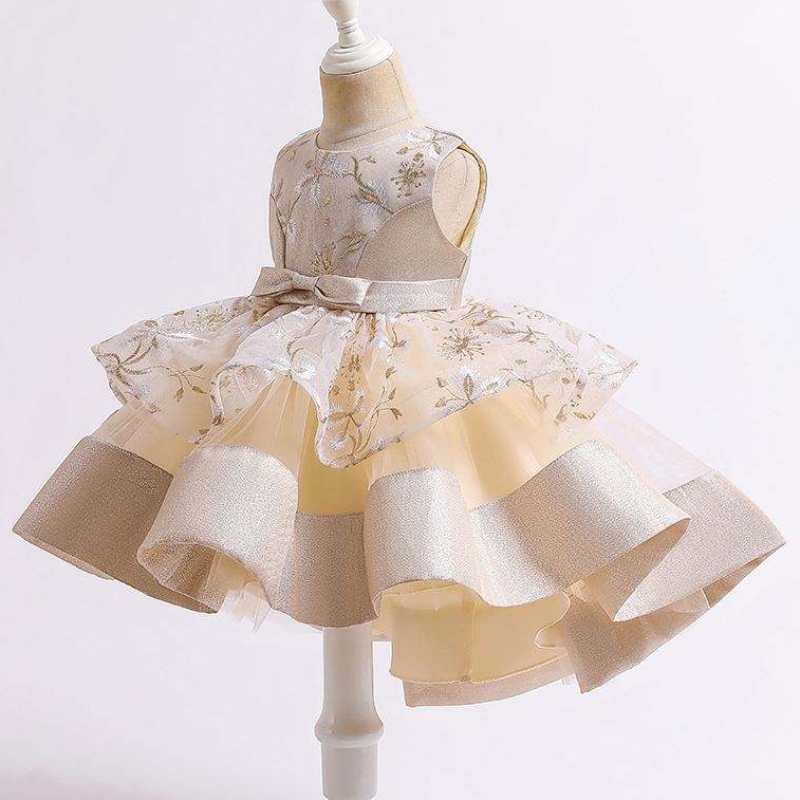 Baige 2021summer Children \\ 's släpande prinsessklänning Multi-Layer Mesh Kids Wedding Cake Ball Gown L5251