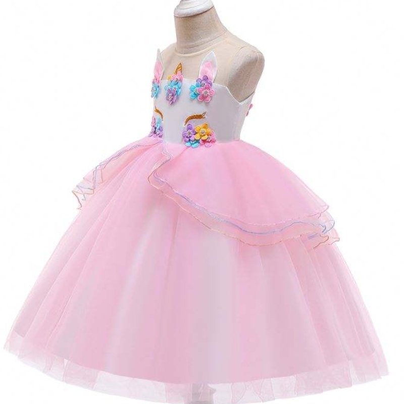 Ny Unicorn Evening Dress Kids Clothes Baby Party Mesh Fancy Dresses For Girl Dress DJS006