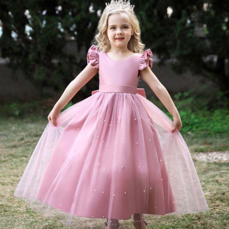 4-14 år Flower Lace Dress Girls Clothes Princess Party Pageant Long Gown Kids Dresses For Girls Wedding Evening Clothing