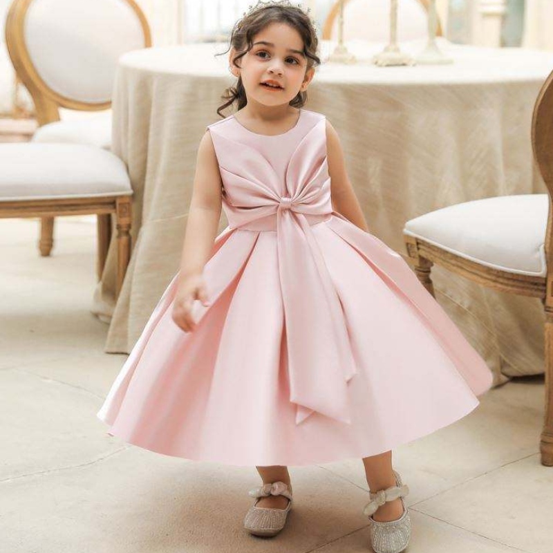 Baige Toddler Baby Girl påskklänning är ärmlösa casual prinsessklänningar sommarkläder Bow Party Dress