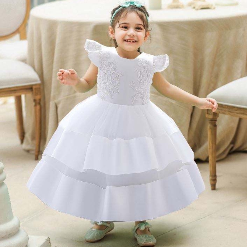 Baige Fashion Flower midja barnkläder Party Wear Floral Printed Children Girl Boutique Dress for Girl 0-2 år