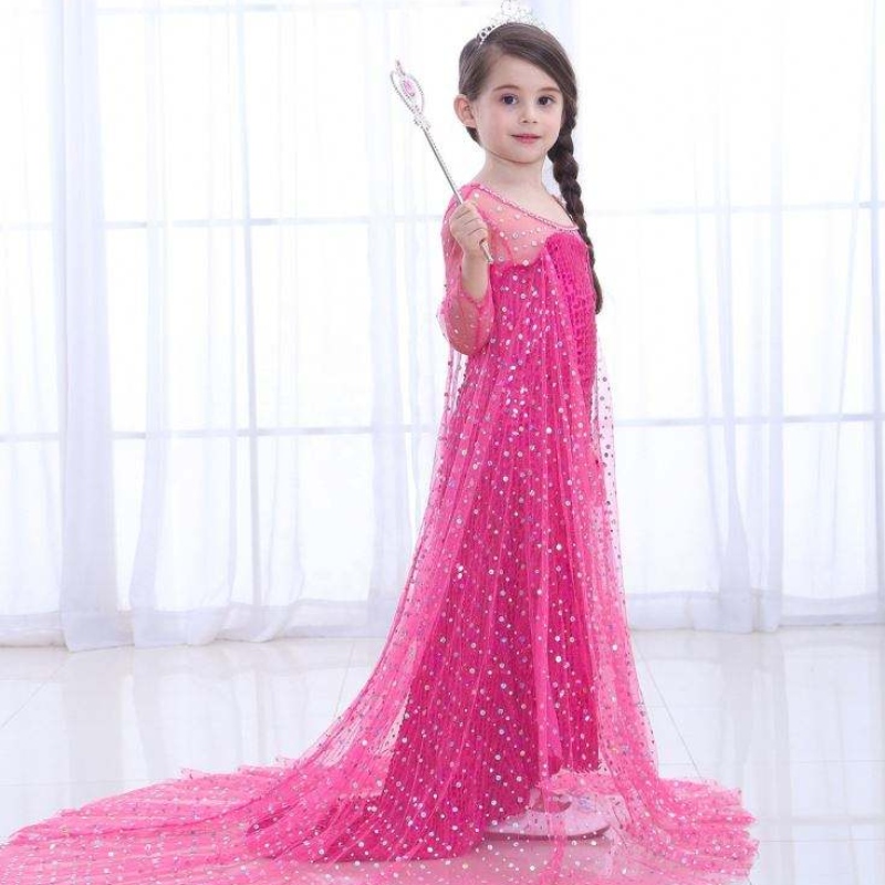 Snow Queen 2 Elsa Anna Costume Children Dresses Girl Party Halloween Birthday Cosplay Dress with Shining Long Cape