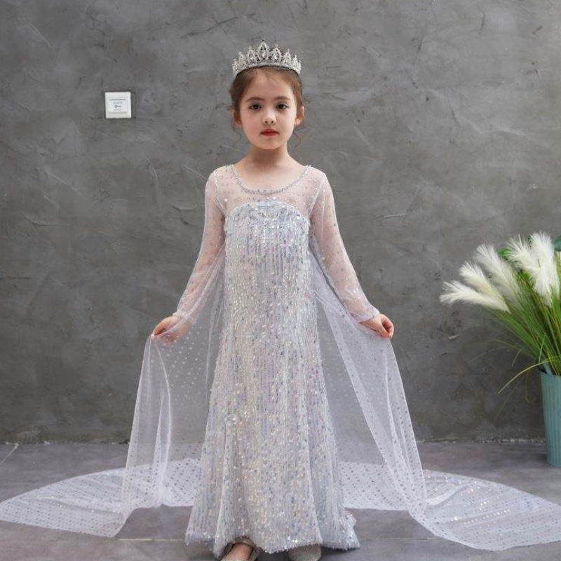 Snow Queen 2 Elsa Anna Costume Children Dresses Girl Party Halloween Birthday Cosplay Dress with Shining Long Cape