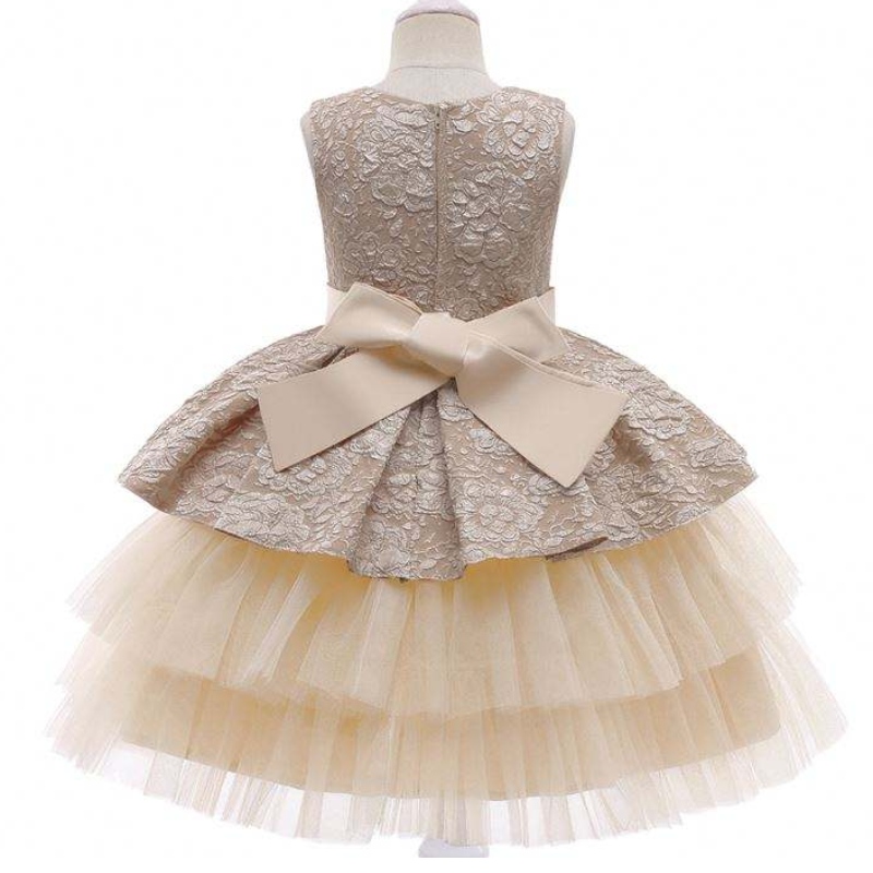 Baige Princess Flower Girl Dress Summer Tutu Wedding Birthday Party Kids Tonåring Prom Dress Designs