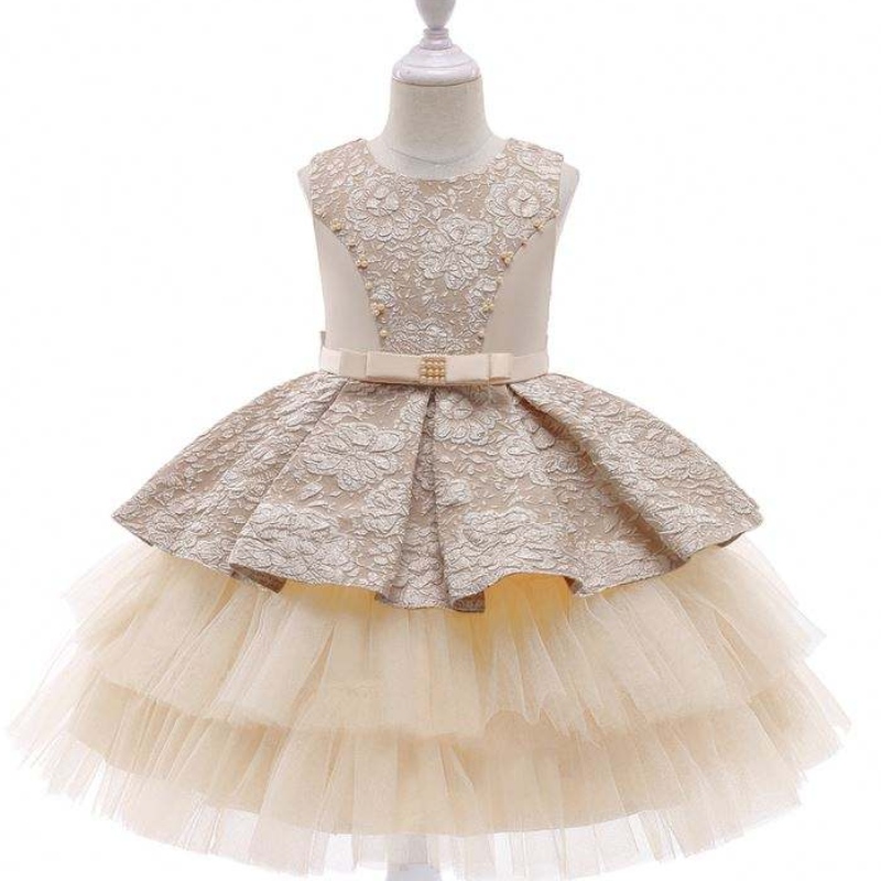 Baige Princess Flower Girl Dress Summer Tutu Wedding Birthday Party Kids Tonåring Prom Dress Designs