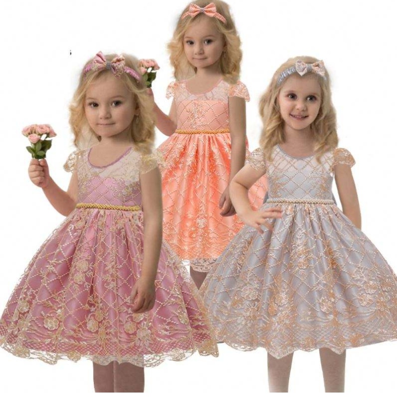 China Factory Kids Party Satin frock Baby Flower Birthday Garments Barn Summerkläder 7933