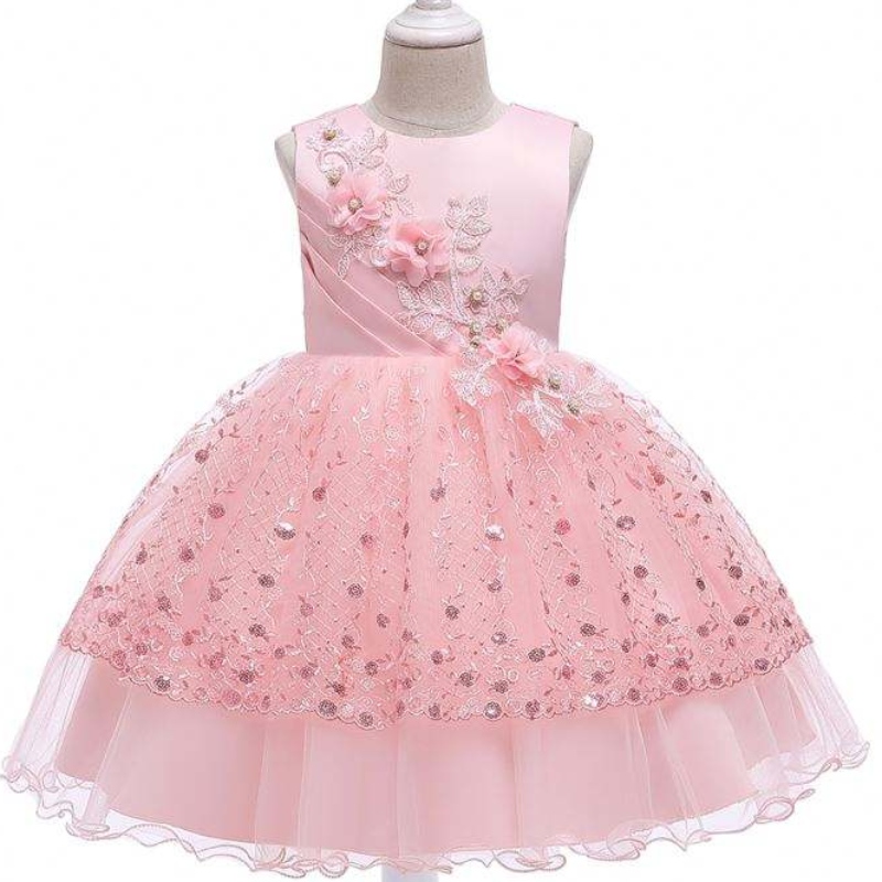 2020 Barnkläder Stock Baby Girl Kids Frock Design Flower Baby Girl Birthday Party Dress L5201