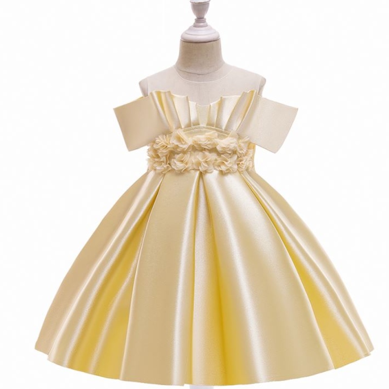 Baige Senaste blommaflickaklänningar One axlar Baby Girls Princess Wedding Dress with Big Bow