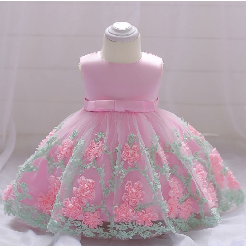 Baige Children Fashion Party frock Kids Party Wear Flower Girl Dress for Kids 0-2 år