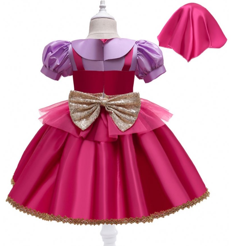 Baige Rose Red Riding Hood Costume Flower Girl Party Dress med gratis pannband D0702