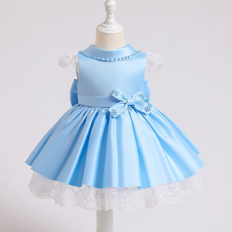 Baige Elegant Kids Satin Party Dress Baby Frock Design för 3-10 år gamla barn Summerkläder XZ003