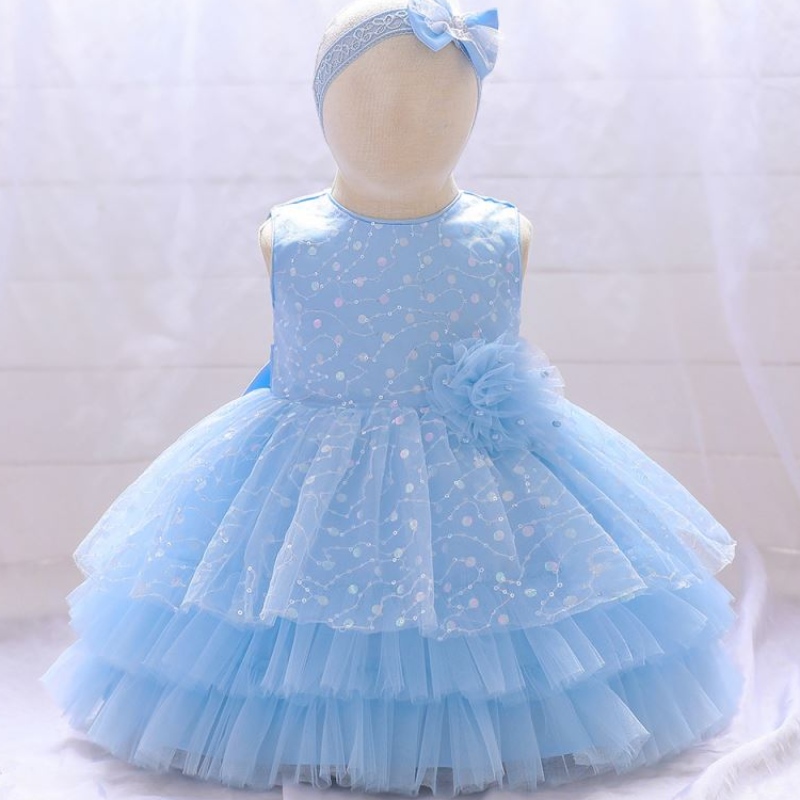 Baige Amazon Hot Sale Flower Girl Party Dress Spädbarn Kids Birthday Helmånad Fairy Dress med pannband