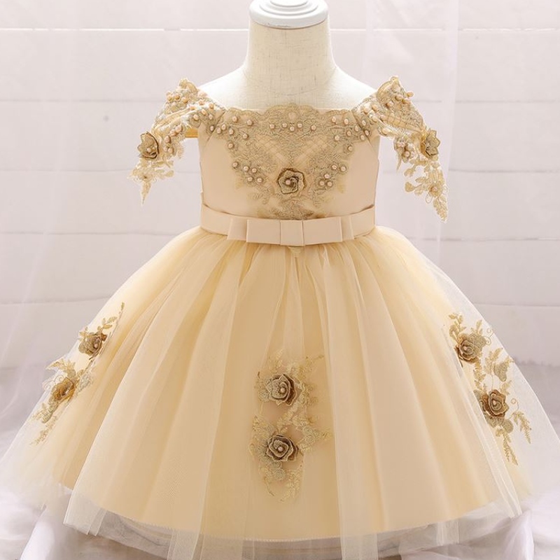 Baige off -shoulde Flower Girl Dresses Newborn Baby Girl Party Dress för 0 -2 år gammal L5057XZ