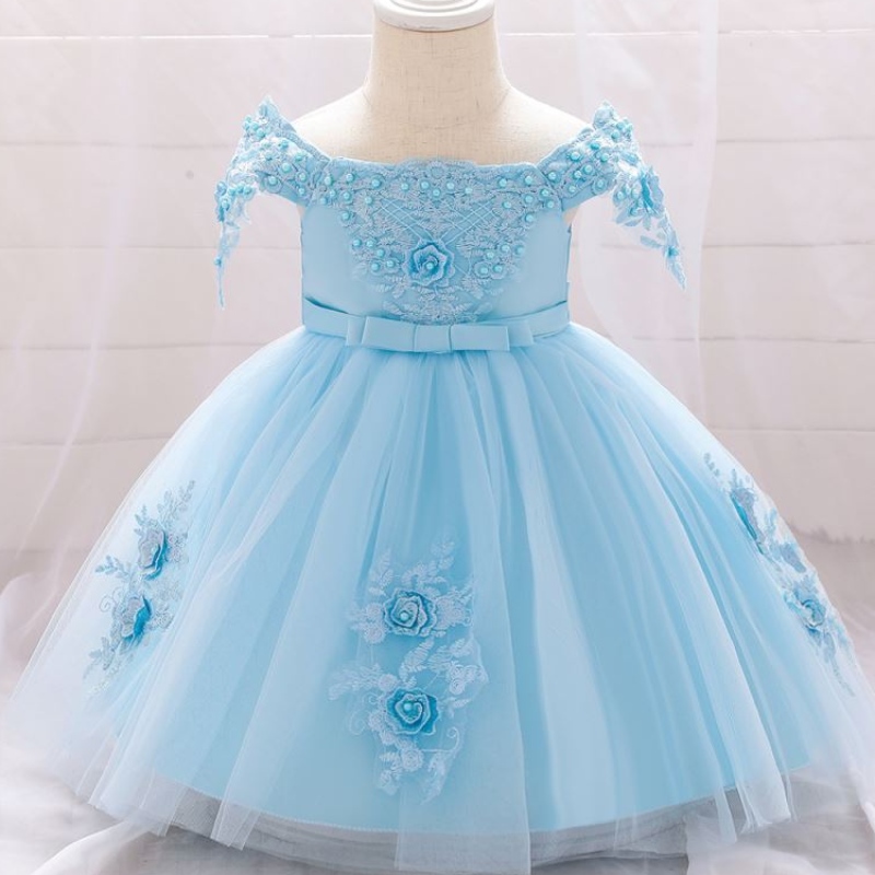 Baige off -shoulde Flower Girl Dresses Newborn Baby Girl Party Dress för 0 -2 år gammal L5057XZ