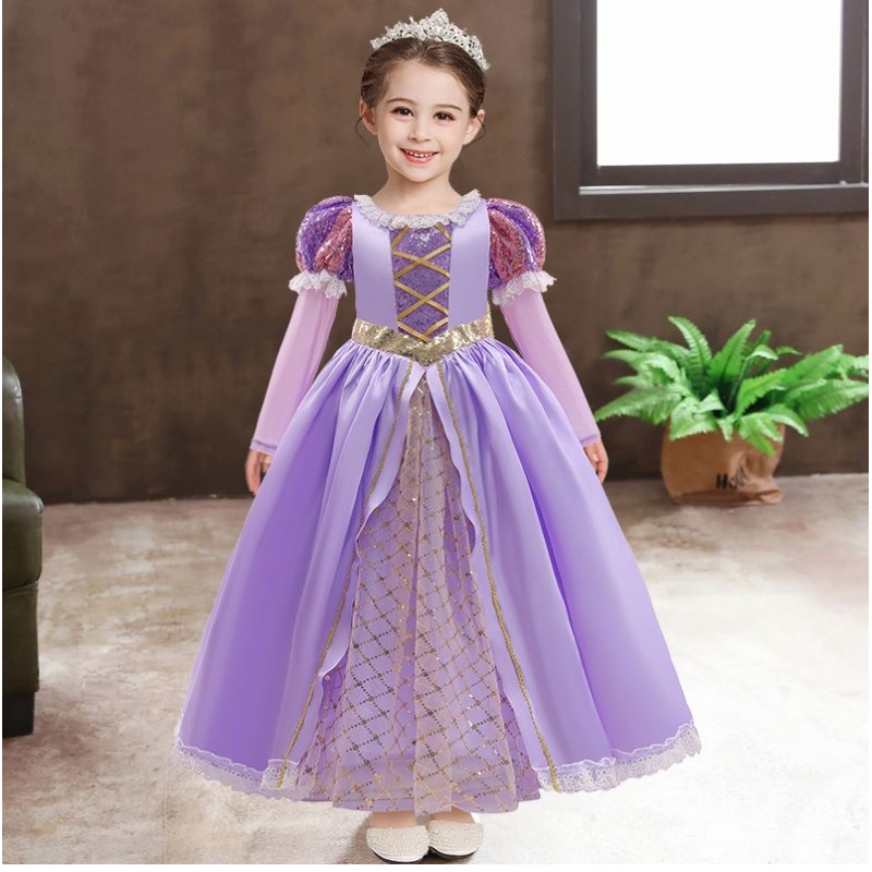 Baige Girls Princess Sofia Dress Cosplay Costume Kids paljetter Sophia skiktade långa ärmar barn karneval halloween festklänning