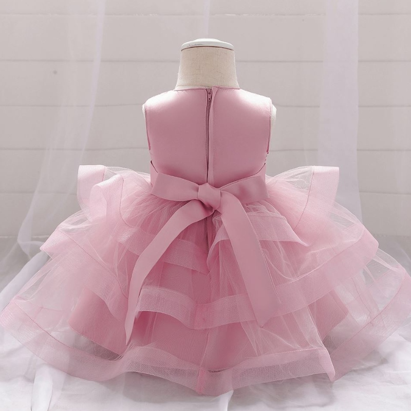 Baige Wholesale Brodery Pearl Bow Design Party Baby Girls Dress Birthday Party Kids Frock L1929XZ