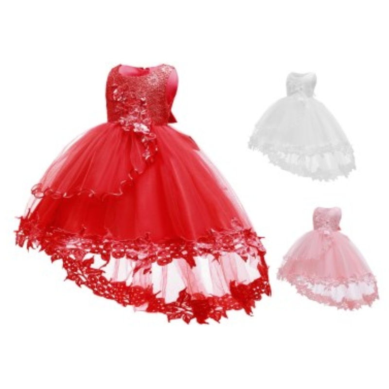 European Style Girl Wedding Dress for Kids Lovely Birthday Party Tutu Red Dresses For Girls 6-24 månader gammal ärmlös