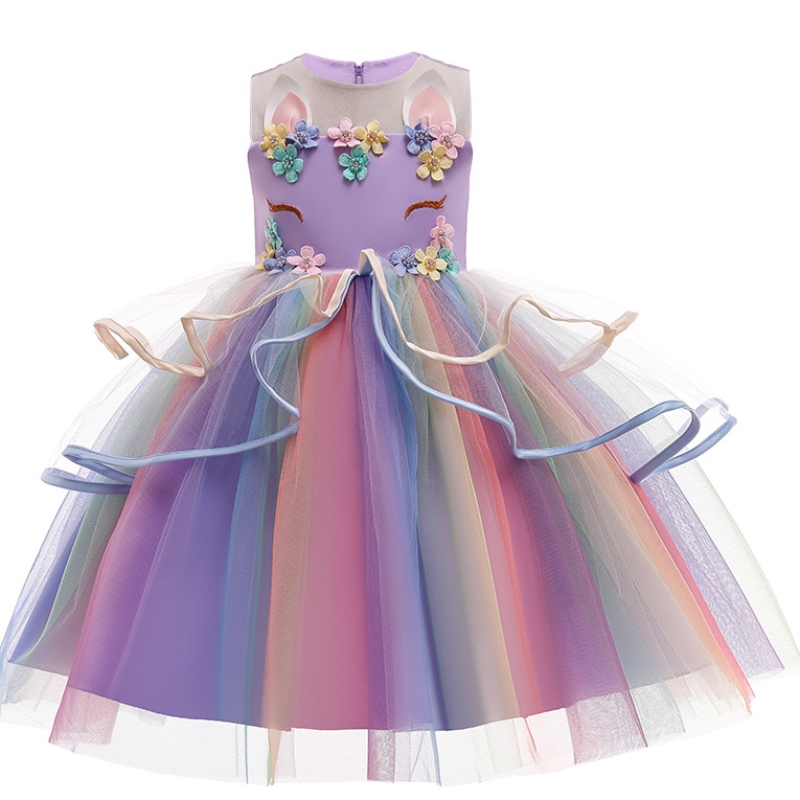 3 färger Rainbows Girl Unicorn Dress Princess Dress for Girl Kids Birthday