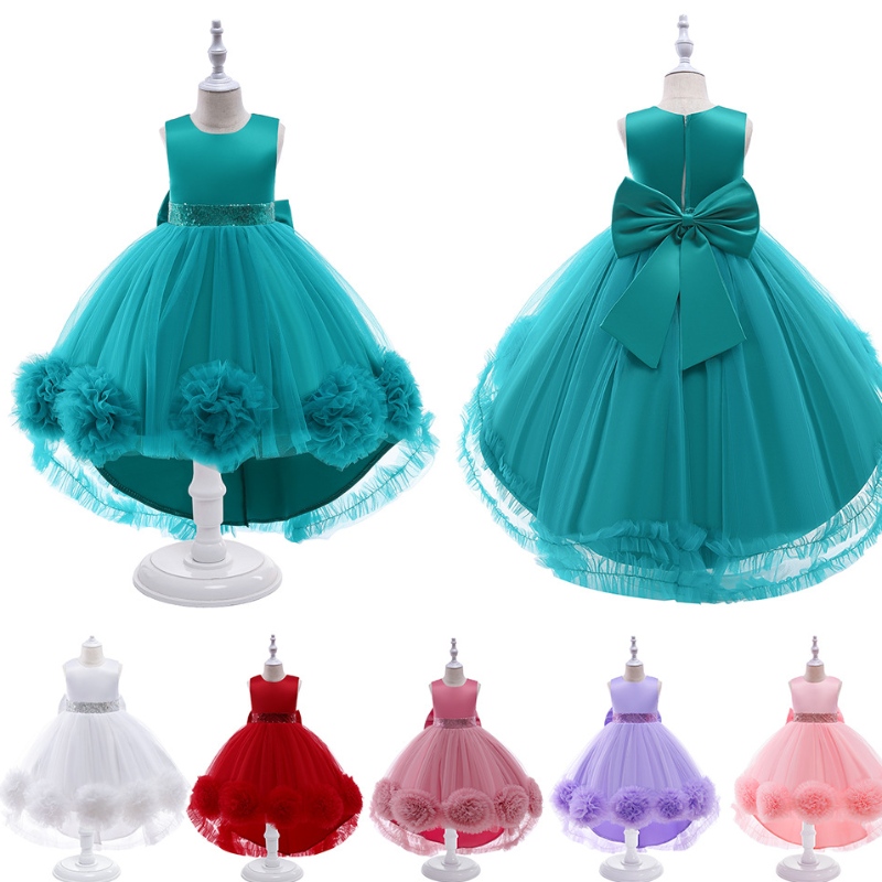 Flickor Princess Dress Catwalk Dress Mesh Flower Tutu Dress Tail Piano Performance Costume