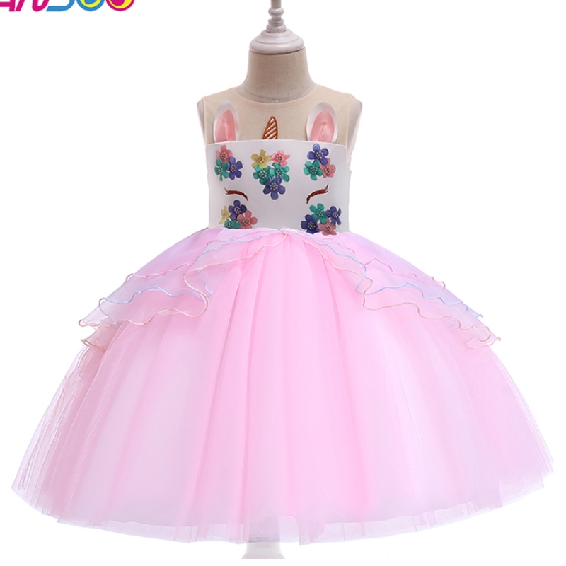 ANSOO Unicorn Princess Flower Girl Dress Wholesale Kids Wedding Dress Kne Length Girls Party Dresses