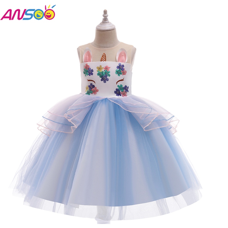 ANSOO Unicorn Dress for Girl Rainbow Tutu Princess Dress Kids Birthday Party Dress Children's Fancy Easter Costume