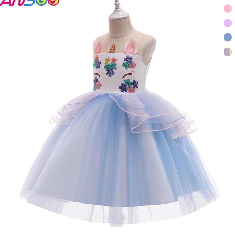 ANSOO Unicorn Dress for Girl Rainbow Tutu Princess Dress Kids Birthday Party Dress Children's Fancy Easter Costume