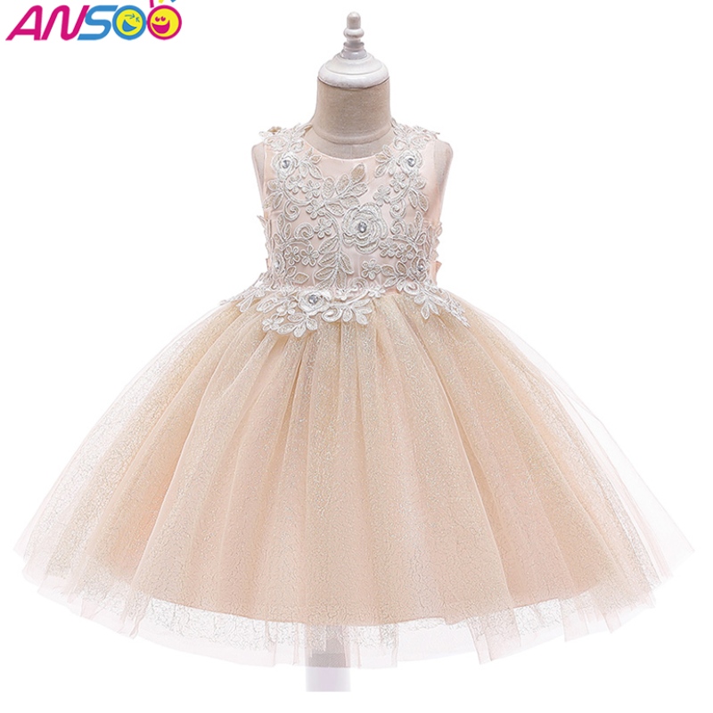 Ansoo New Fashion Wedding Party Princess Toddler Baby Girls Clothes Barn Baby Girl Dresses