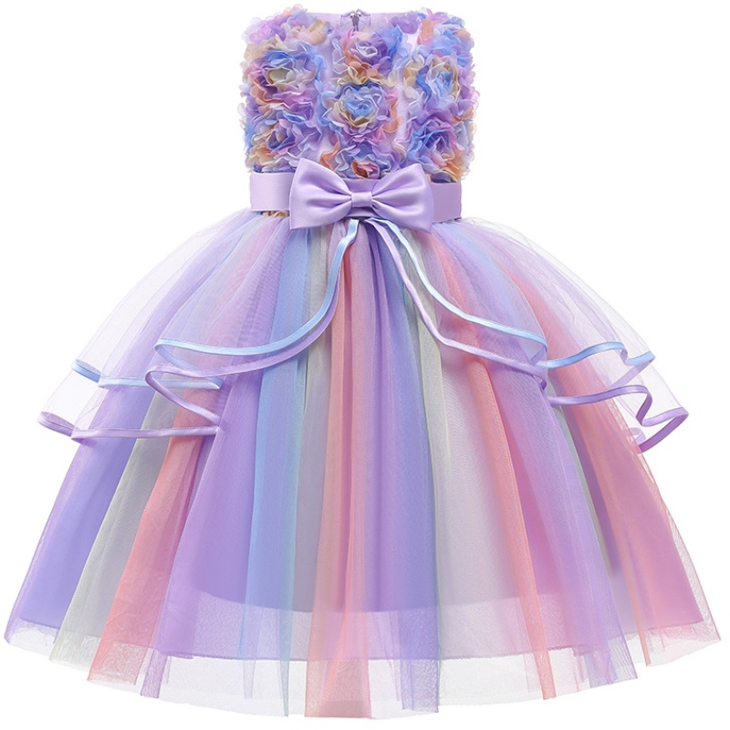 Rainbow Girls Unicorn Birthday Party Dresses Brodery Elegant Wedding Evening Princess Dress