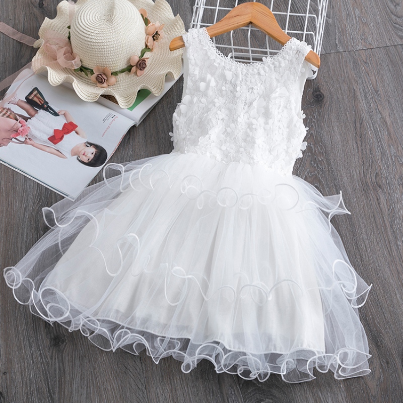 3-8 år Lace Summer Dress for Girls Flower Elegant Wedding Party Princess Klänning ärmlös rygglös tutu klänningar