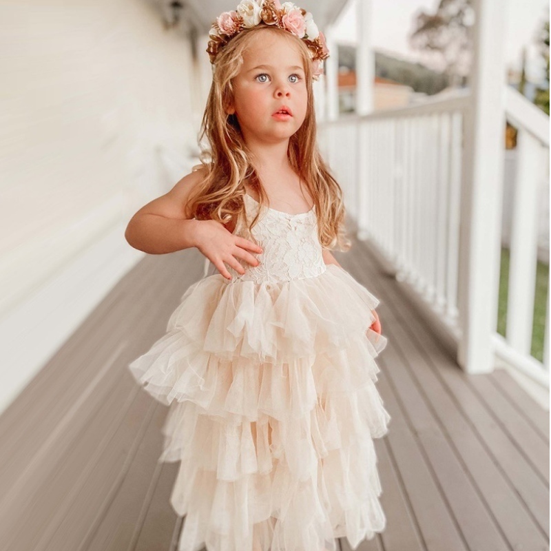 Little Girls Summer Dress for Kids Princess Birthday Party Gown spetsar Sling Tutu Bröllop Barnklänningar