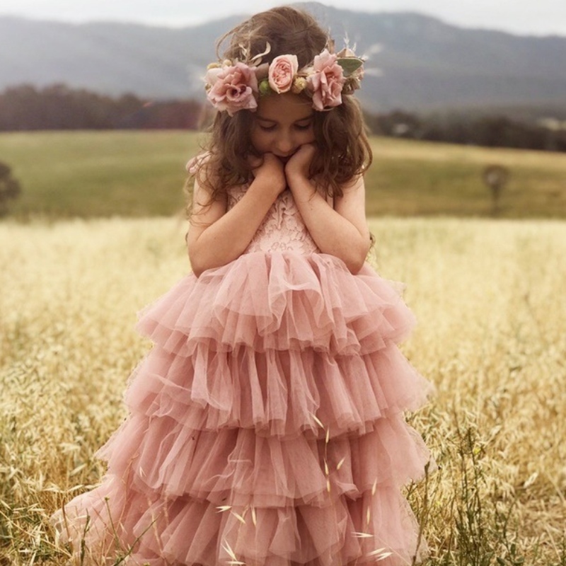 Little Girls Summer Dress for Kids Princess Birthday Party Gown spetsar Sling Tutu Bröllop Barnklänningar