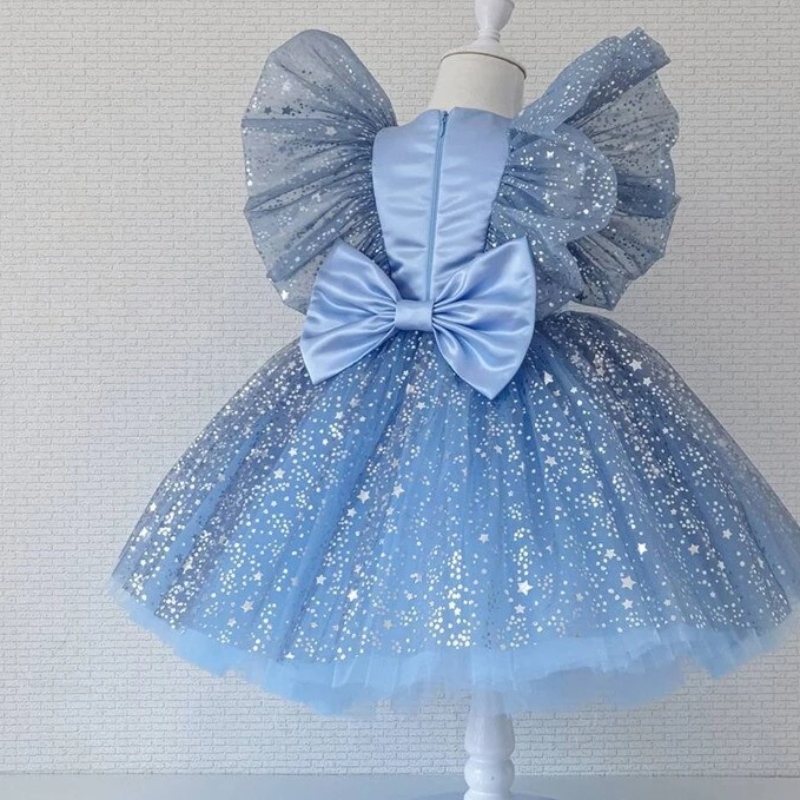 Baby 1st Birthday Dress for Girls Paljetter Fluffy Kids Princess Party Gown Bow Elegant Wedding Clothes