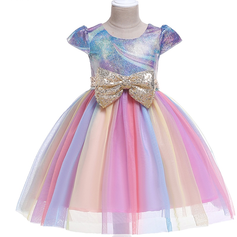ANSOO OA OEM ODM Hot Selling Unicorn Rainbow Baby Girl Birthday Dresses Cotton Girl Princess Party Dresses For 1-6 Y Girls Tutu