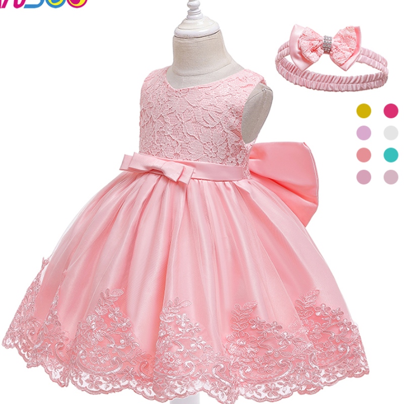 Ansoo New Design Girl \\ 's Princess Dress Bow spets baby ärmlös klänning för bröllopsfest