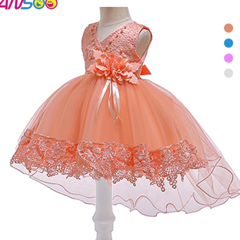 ANSOO European och American Baby Dress Lace Pink Princess släpklänning i 100 dagars fest