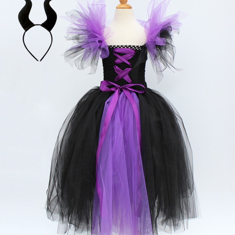 Fancy Tutu klänning för flickor Evil Queen Magic Witch Villain Kids Mal Evie Princess Costume With Headwear