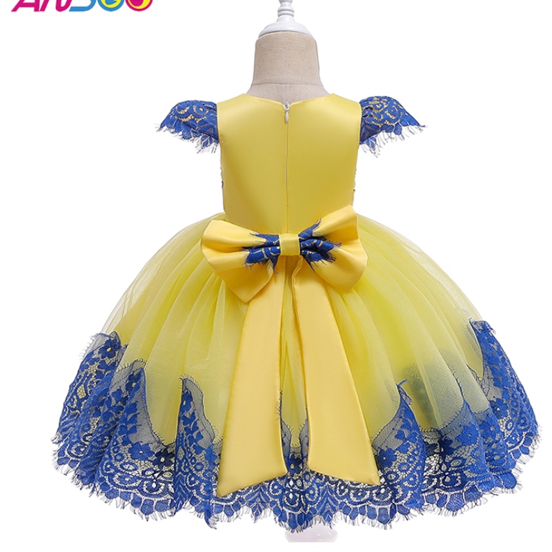 ANSOO Baby Girls Puff Sleeve Retro Party Yellow Dress Barn Princess Bow Summer Tutu Pink Dresses For Girls Kids