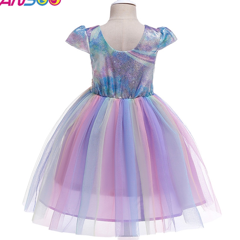 ANSSO PROSSITAL 2-12 Years Barn Toddler Flower Girls Tutu Dress Rainbow Princess Birthday Baby Girls Party Dress for Children