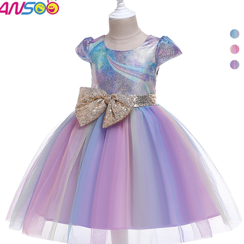 ANSSO PROSSITAL 2-12 Years Barn Toddler Flower Girls Tutu Dress Rainbow Princess Birthday Baby Girls Party Dress for Children